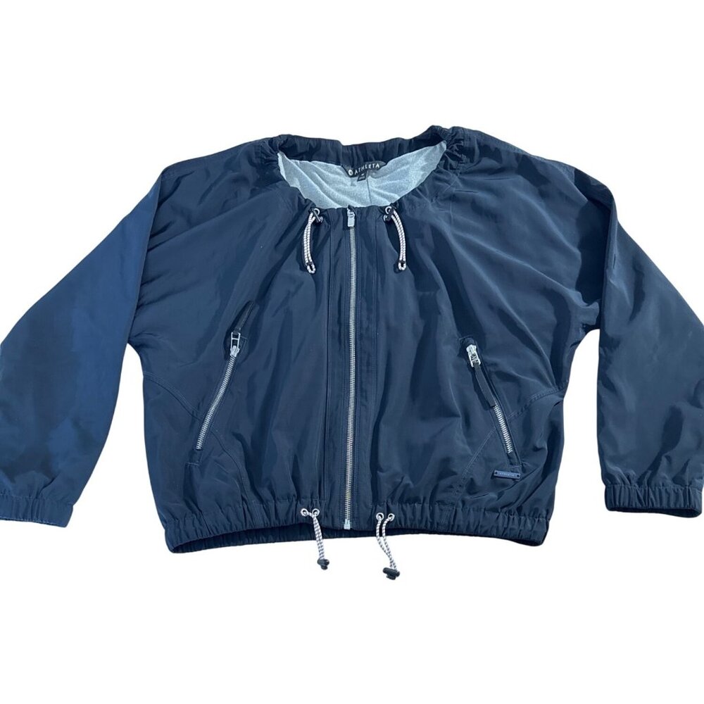 Athleta Chill Bomber Jacket 202074-04 Womens M Navy Captain Lined Zip Drawstring - Picture 8 of 16